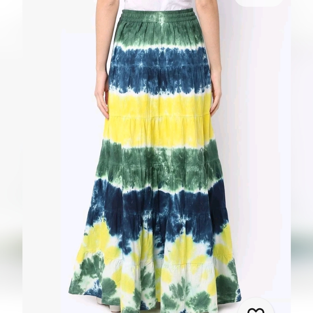 Sakura Indian Traditional Ethnic  Bollywood Tie & Dye  Tiered Maxi skirt Long.